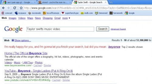  Google going all Kanye West on people searching for Taylor Swift.