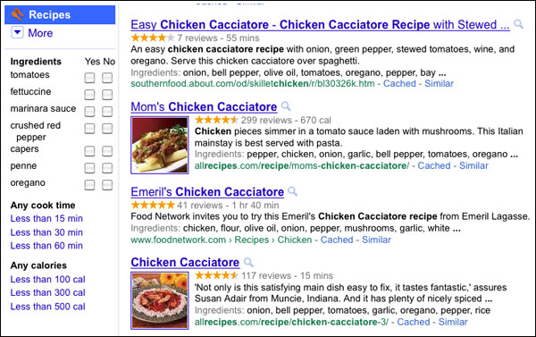 Ricerca ricette su Google