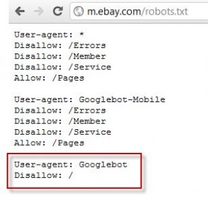 eBay Mobile Robots.txt File