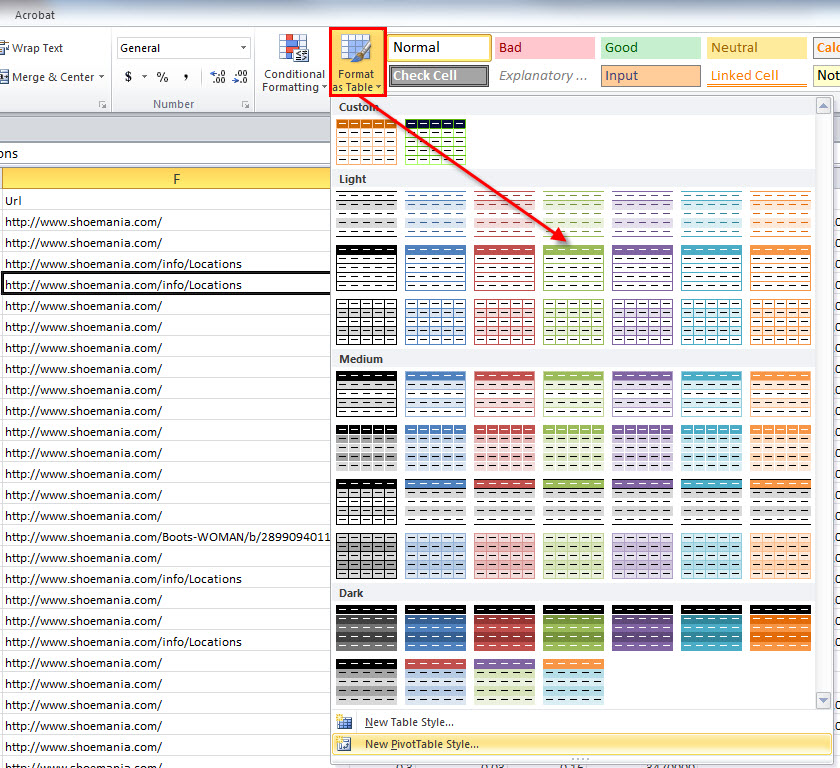 excel table colors