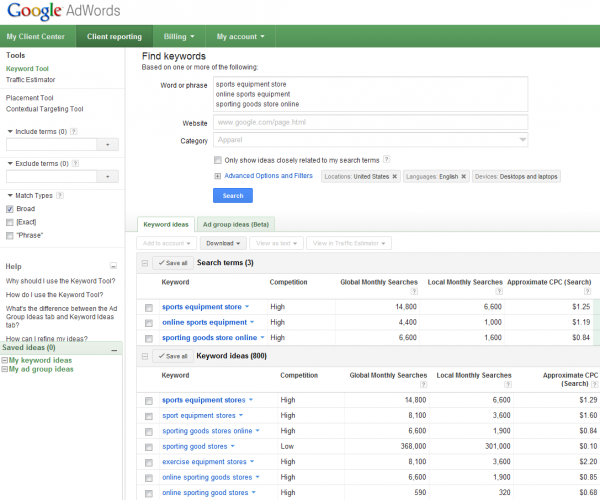 Google Keyword Tool Competitive Analysis