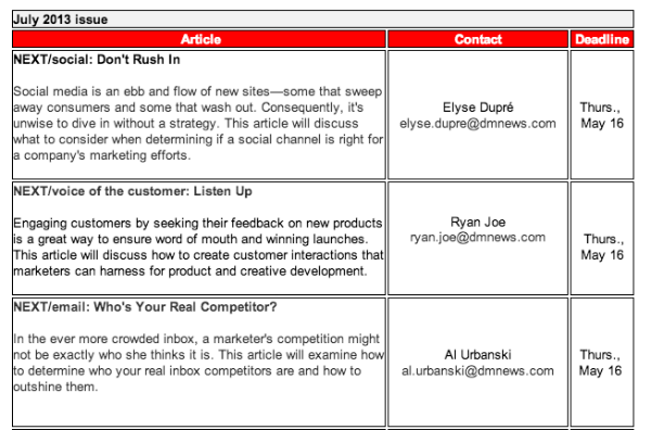 DMNews Editorial Calendar