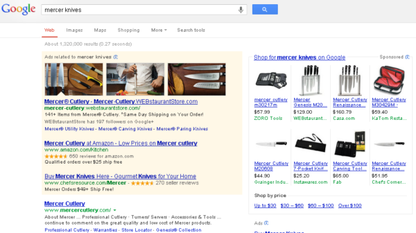 Mercer Knives AdWords Image Extensions