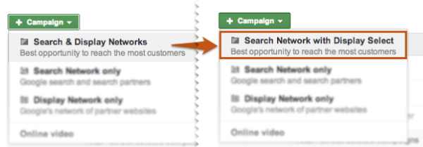 google adwords search and display campaign type