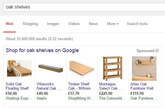 shopping results oak shelves