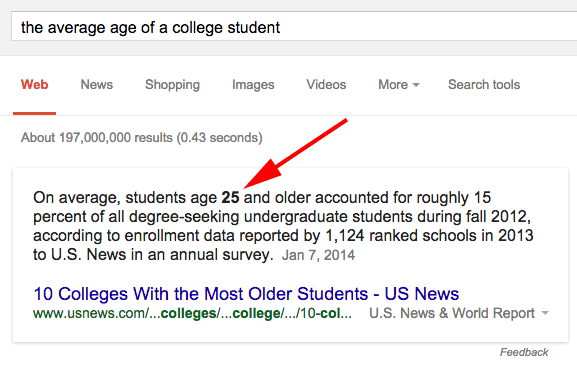 The average age of a college student