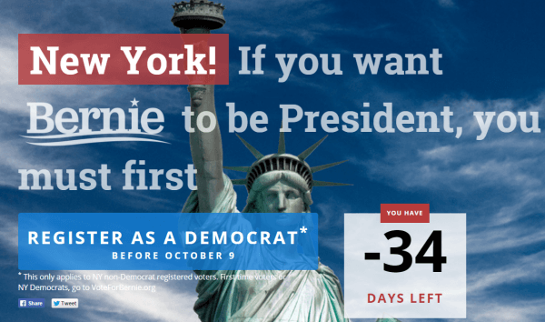 Screenshot of Bernie Sanders New York site.
