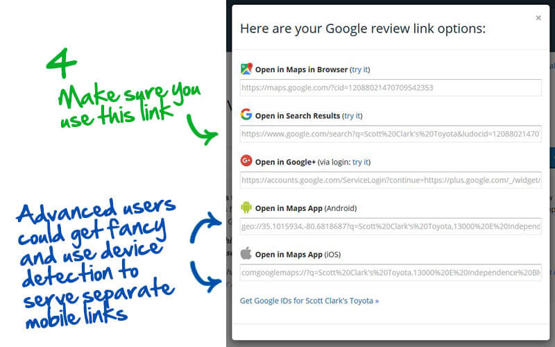 how to get a link for Google reviews