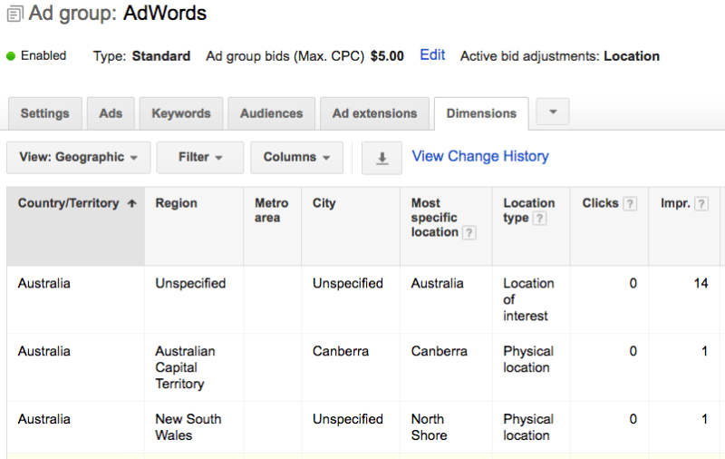 geo dimensions tab