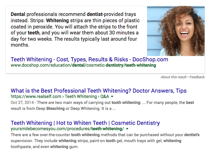 serp for query "best teeth whitening dentist"