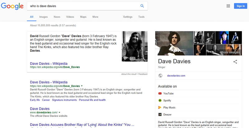 Google result for who is dave davies