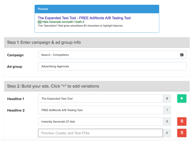 expanded text ad testing tool