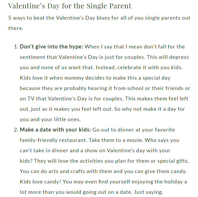 V Day Single Parent Post