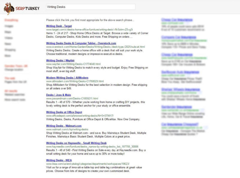 SERP Turkey mock-up of SERPs