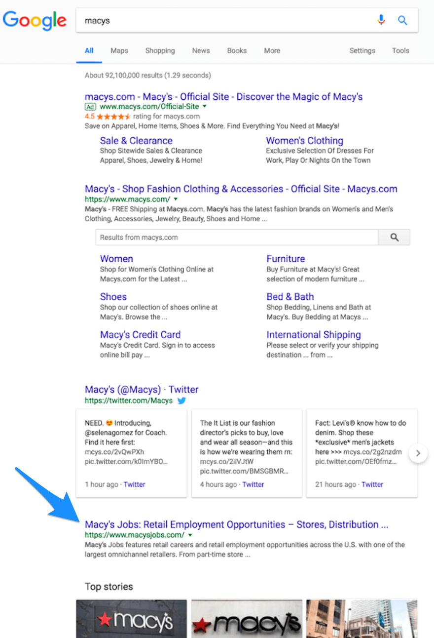 macy's job site in search results