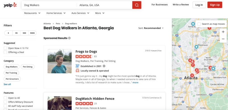 Целевая страница Yelp.com — Лучшие собачники в Атланте, Джорджия