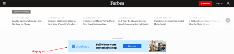 Пример медийной рекламы на сайте Forbes.