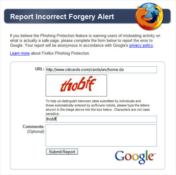 google firefox phishing