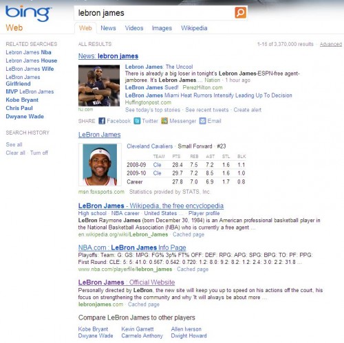 LeBron James results on Bing