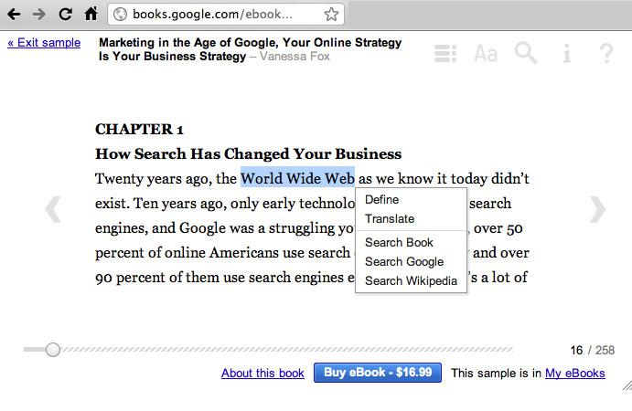 Google Book Search Adds Contextual Search Define Translate