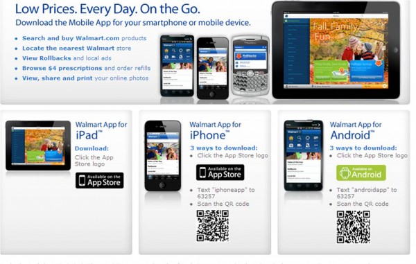 Walmart iOS and Android App Landing Page