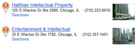 Thumbnail images with business listings in Bing Local search results.