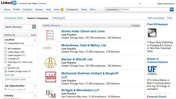 Local Search on LinkedIn for Chicago Patent Attorneys