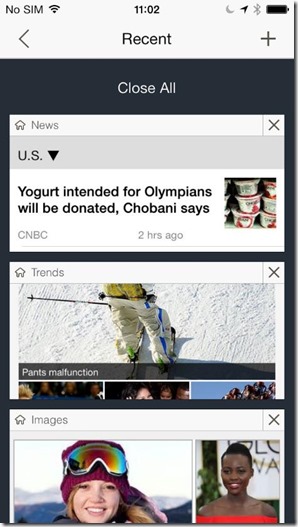 Bing iPhone app Recents page Feb 2014