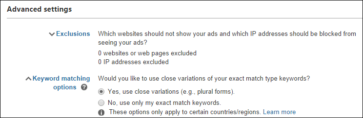 Bing keyword matching