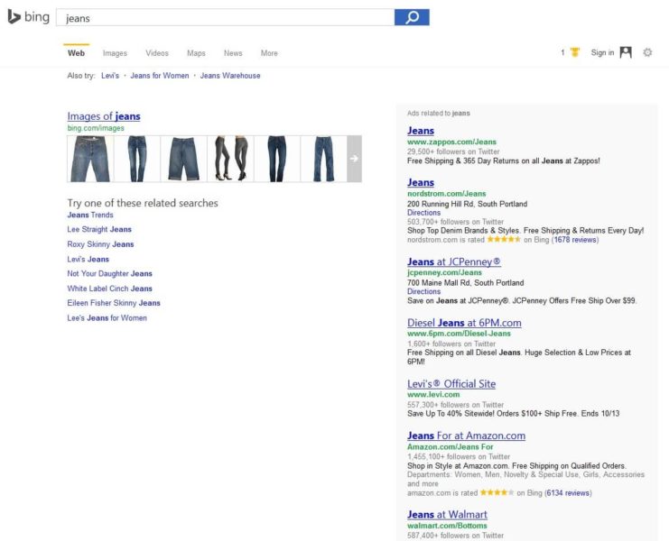 bing results with no organic listings