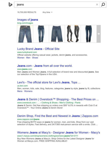 bing serp with no ads