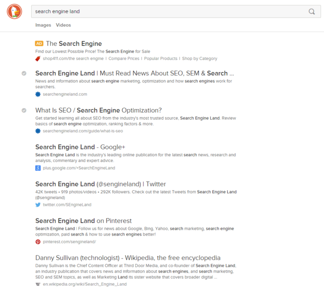 search engine land at DuckDuckGo