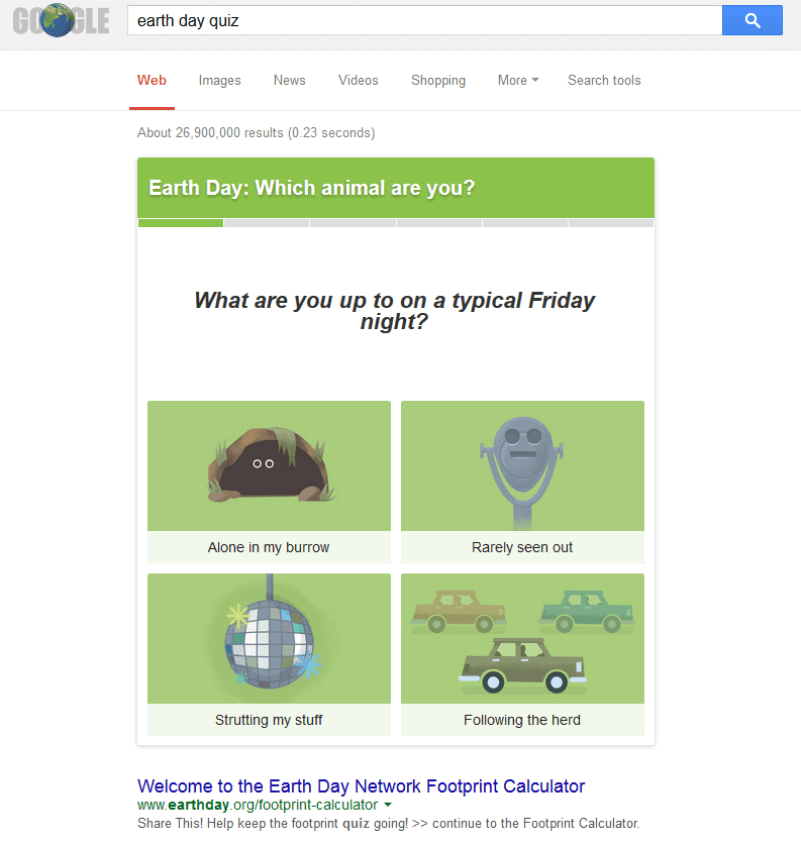 Earth Day Quiz Google S 2015 Earth Day Logo Answers The Question Which Animal Are You