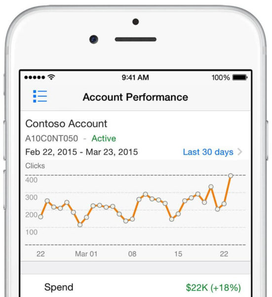 bing ads mobile app - account performance view