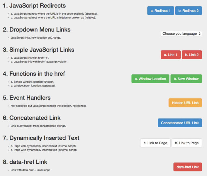 One example of a page used for testing Googlebot's abilities to understand JavaScript.