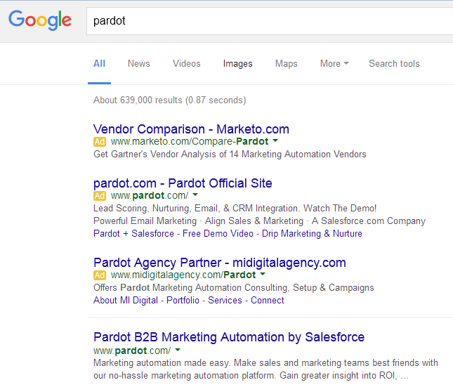 Marketo outranking Pardot for branded search -cropped