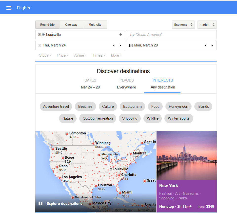 Google Flights' new search features let users filter searches by travel