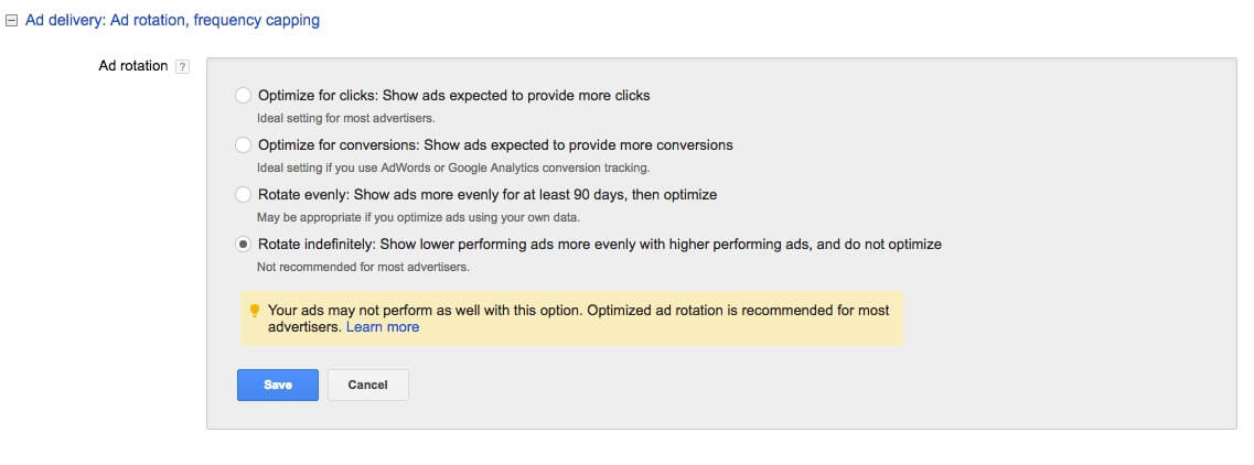 Ad Rotation Setting in AdWords