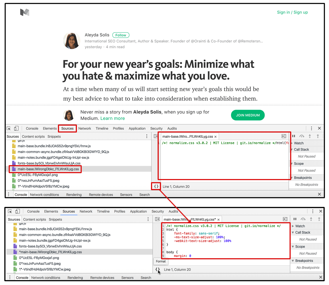 PrettyPrint Chrome DevTools