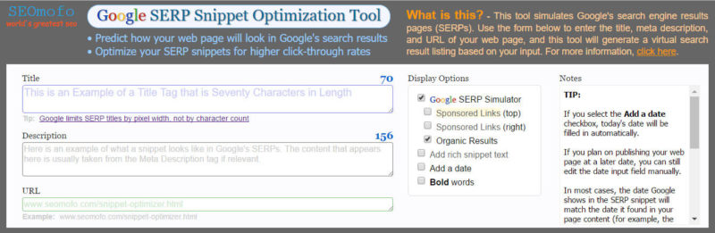 SEOmofo Google SERP Snippet Optimization Tool