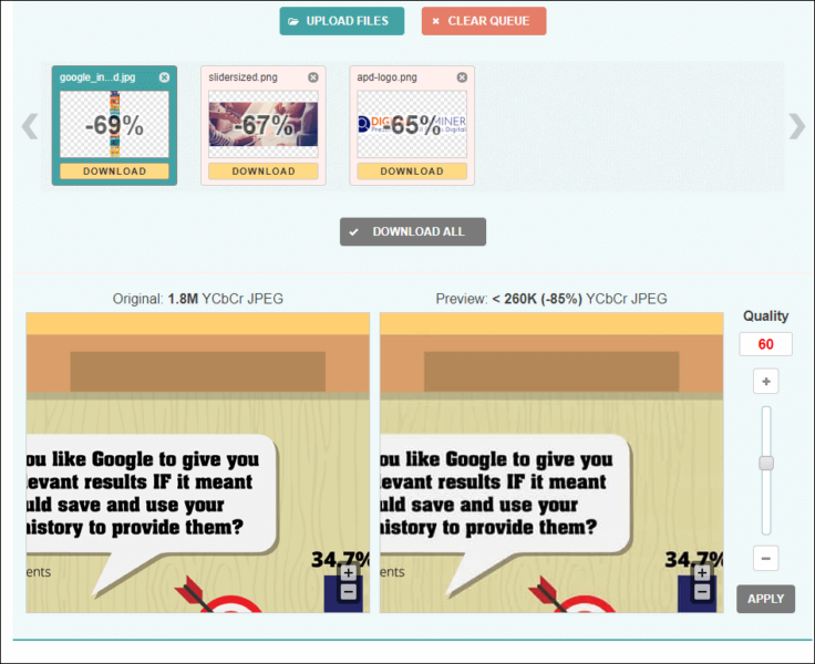 Screenshot of Optimizilla image compression tool