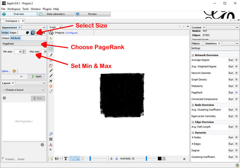 Adjust node size by PageRank in Gephi