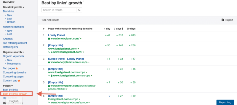 backlink growth report