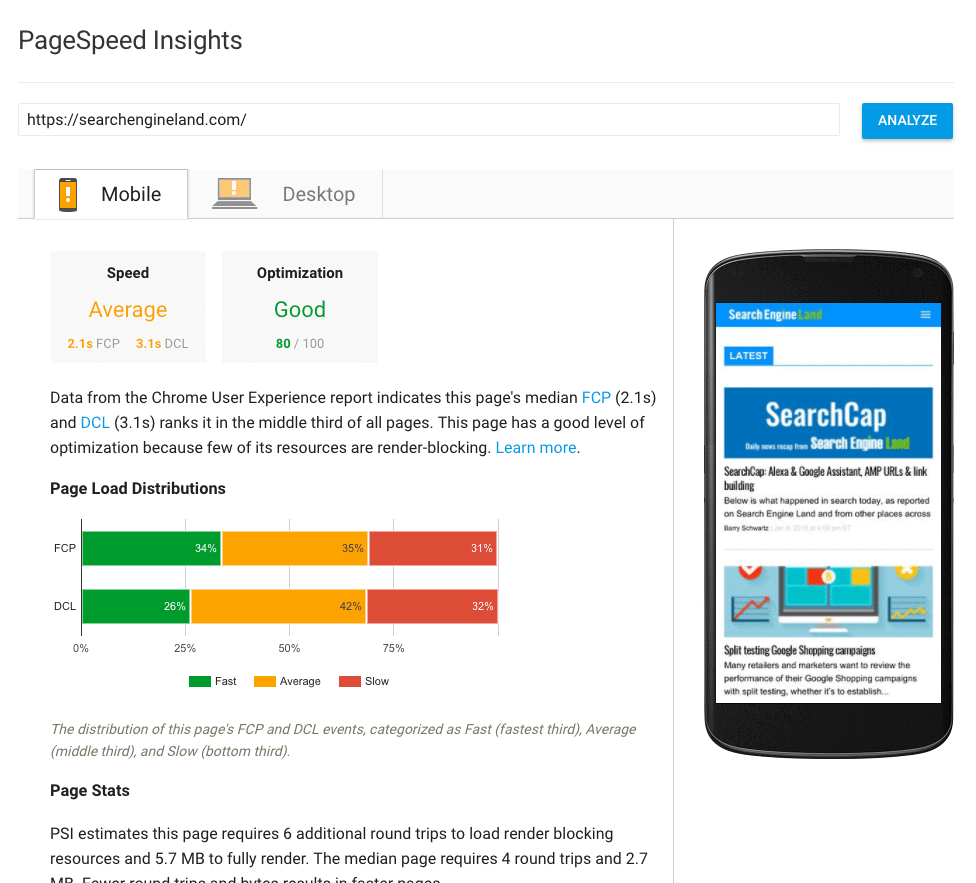 Google PageSpeed Insights Mobile Test