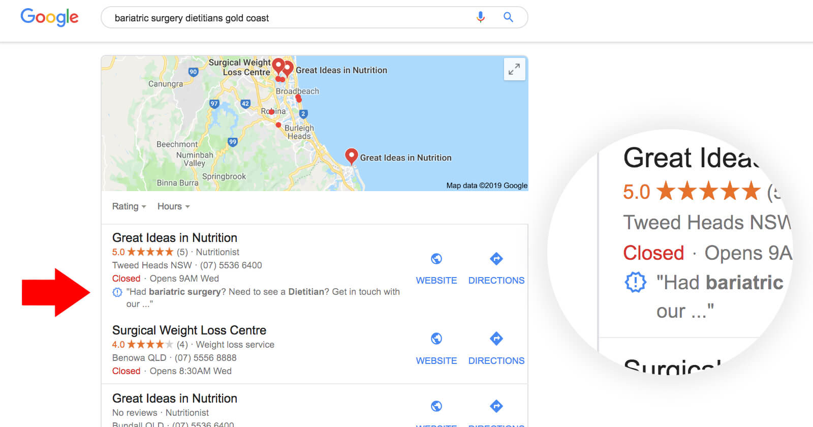 What do the symbols mean in Google’s Map Pack and Local Finder?