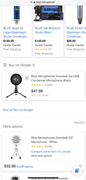 "Buy on Google" listing shown on Google Shopping mobile results. 