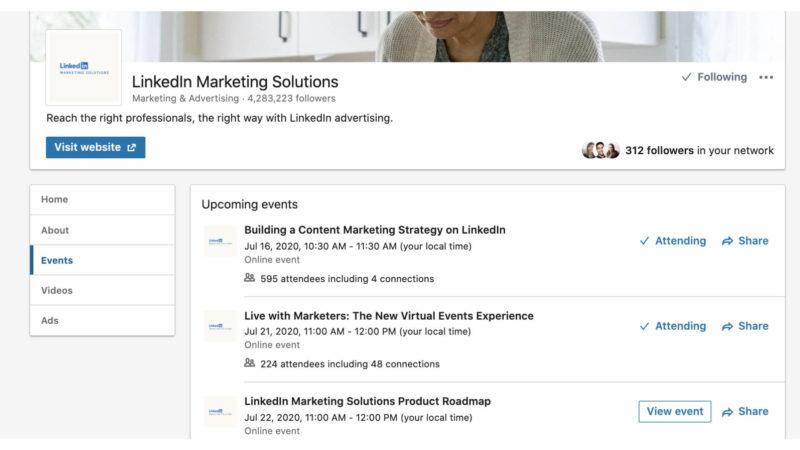 events tab in linkedin