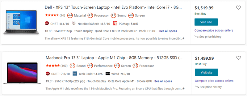 shopping listings for laptops in Bing Shopping search