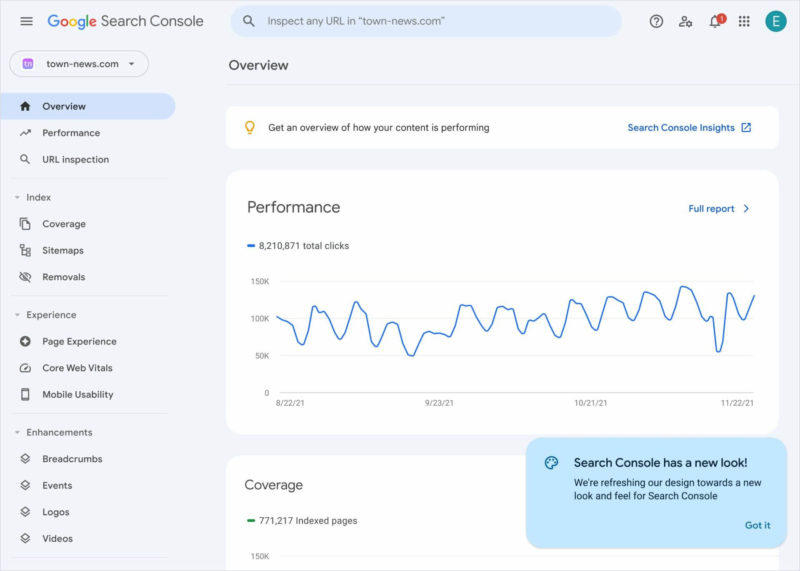 new google search console design