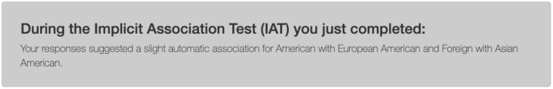 Un résultat du test d'association implicite de Harvard.